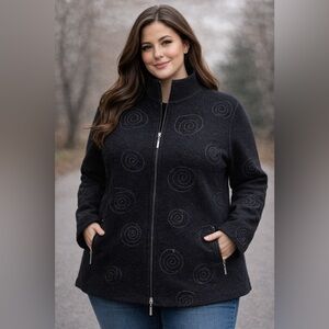 Mercier & Madison Vintage Wool zip-up jacket- 100% wool- Classic swirl design